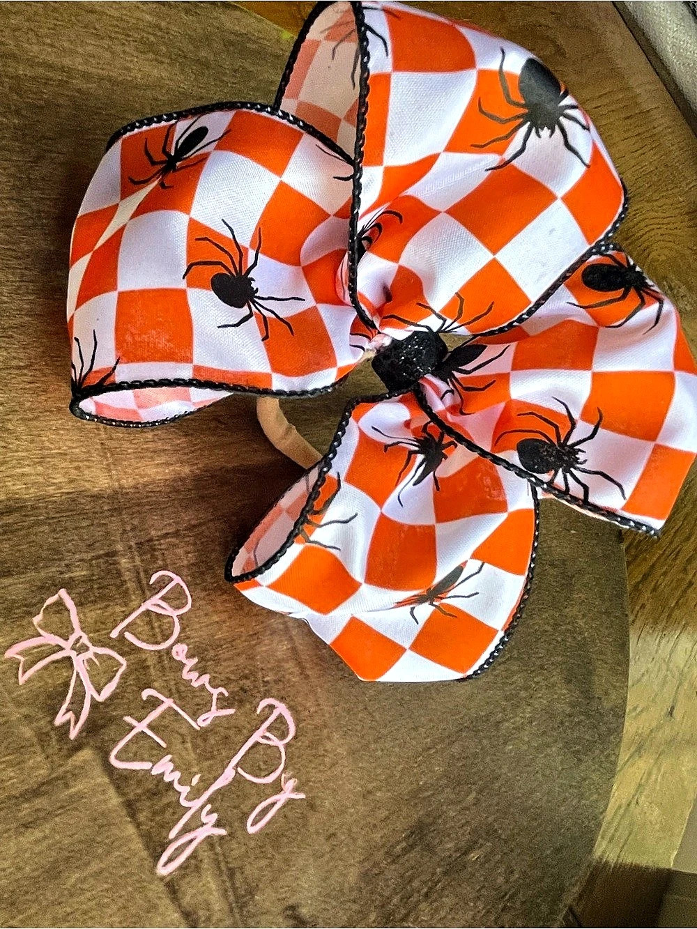 Orange & White Checkered Bow Hair Accessory